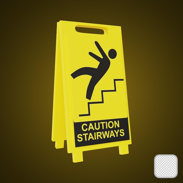 Ilustración 3d de la señal de seguridad de las escaleras de precaución