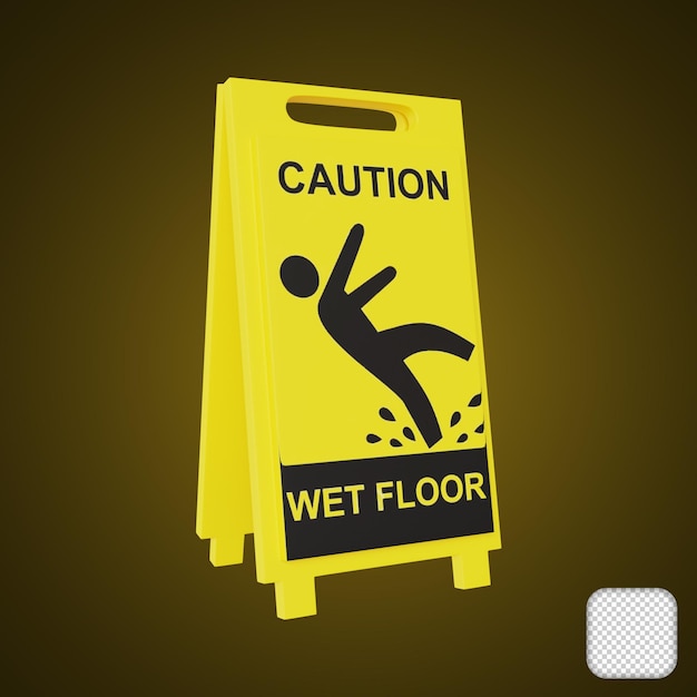 Ilustración 3d de la señal de seguridad para pisos húmedos