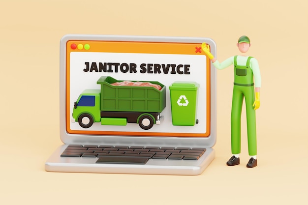 Ilustración 3D del servicio de limpieza en línea