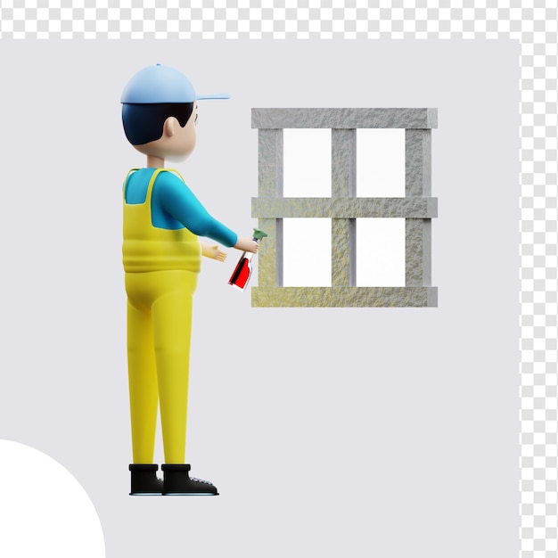 Ilustración en 3d servicios de limpieza masculinos limpieza de ventanas