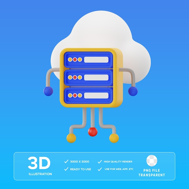 PSD ilustración 3d del servidor en la nube psd