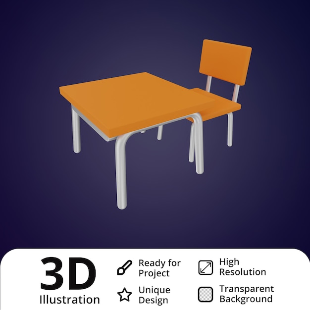 Ilustración 3d de silla y mesa