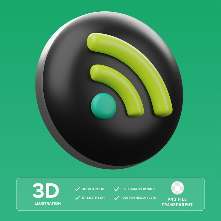 PSD ilustración 3d del símbolo de la fuente rss de psd