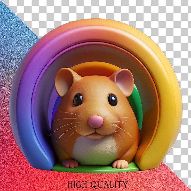 PSD ilustración 3d de un simpático hámster debajo de un arco arcoíris