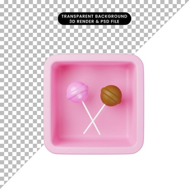 Ilustración 3d de simple icono chuppa chupp en cubo