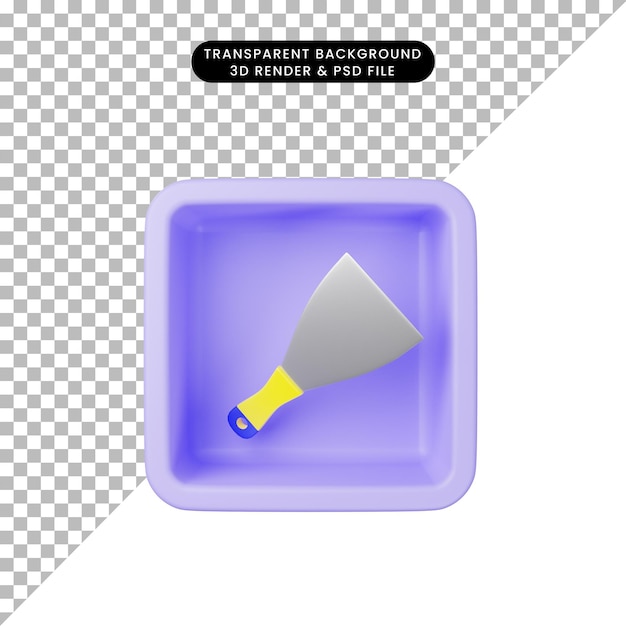 Ilustración 3D de simple icono espátula en cubo