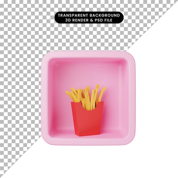 Ilustración 3D de simple icono de papas fritas en cubo