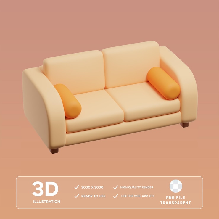 PSD ilustración 3d del sofá psd