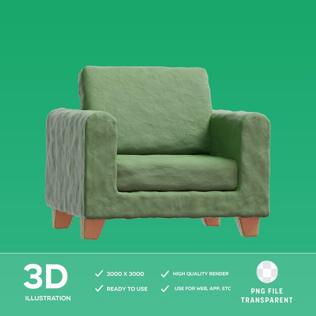 Ilustración en 3D del sofá PSD