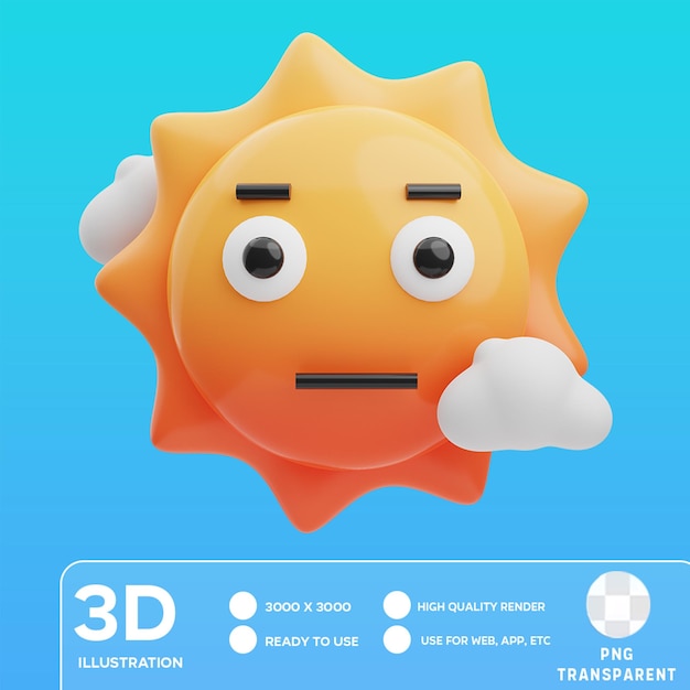 PSD ilustración 3d del sol plano de psd