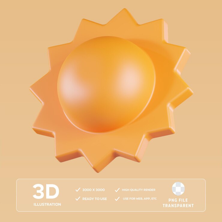 Ilustración 3D del sol en PSD