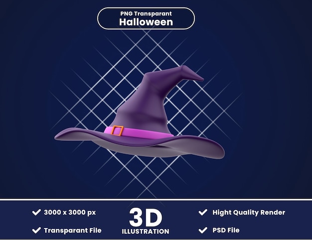 PSD ilustración en 3d del sombrero de bruja