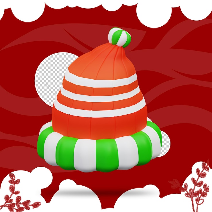 PSD ilustración en 3d del sombrero de conejo de navidad 3
