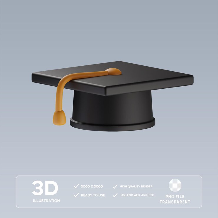 Ilustración en 3D del sombrero de un erudito de PSD