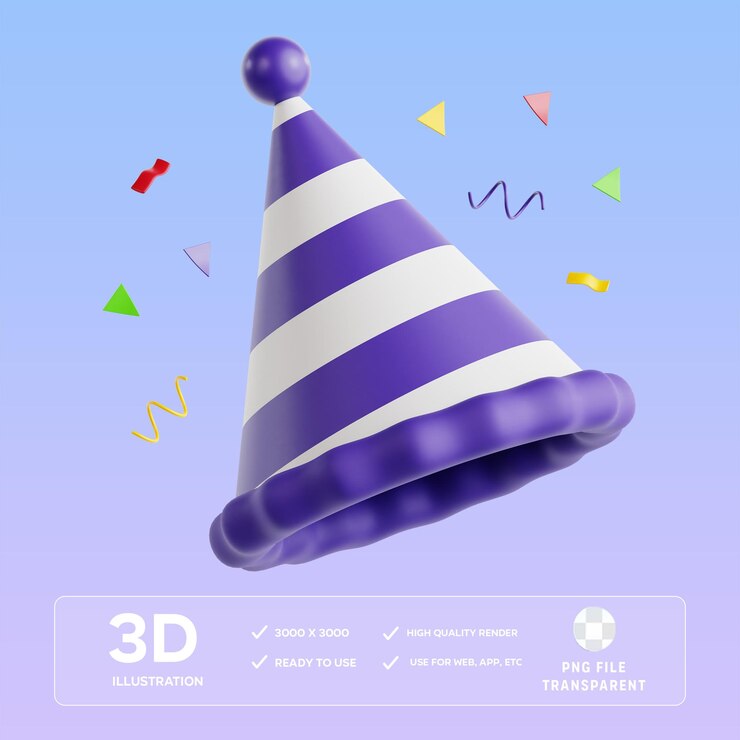 PSD ilustración 3d del sombrero de fiesta de psd