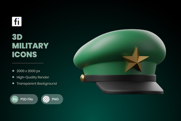 PSD ilustración 3d del sombrero militar