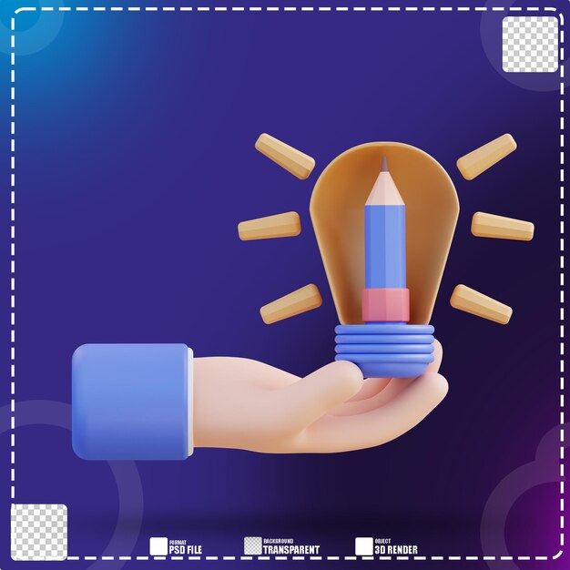 Ilustración 3D sosteniendo una lámpara de idea 2