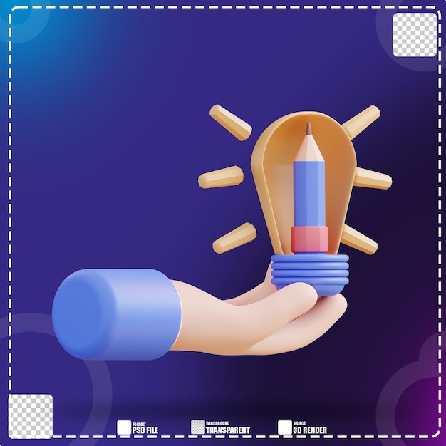 Ilustración 3D sosteniendo una lámpara de idea 2