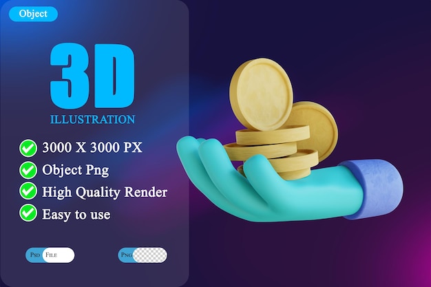 Ilustración 3D sosteniendo monedas 2