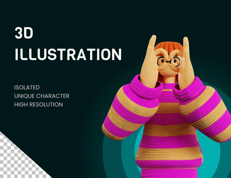 PSD ilustración 3d sosteniendo una pose de telescopio