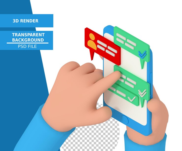 PSD ilustración 3d sosteniendo teléfono y chateando