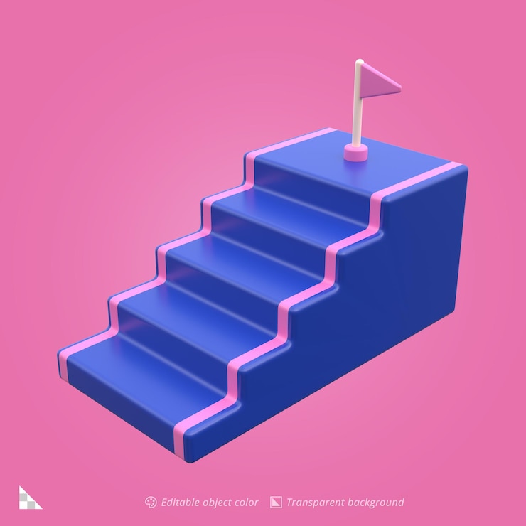 PSD ilustración 3d de una subida por la escalera hacia el éxito