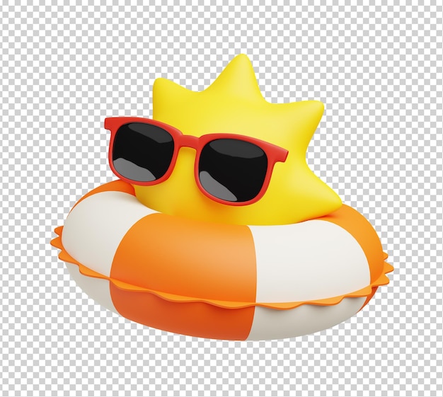 PSD ilustración 3d de sun con gafas de sol flotando con un anillo de natación aislado icono de viaje