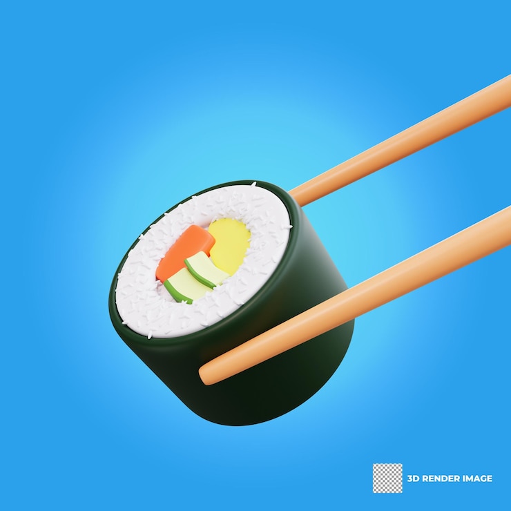 PSD ilustración 3d de sushi de comida asiática