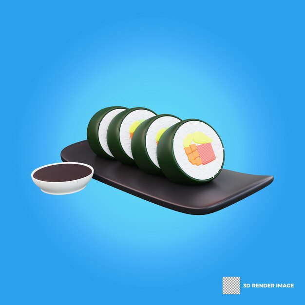 PSD ilustración 3d de sushi de comida asiática