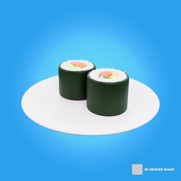 Ilustración 3d de sushi de comida asiática