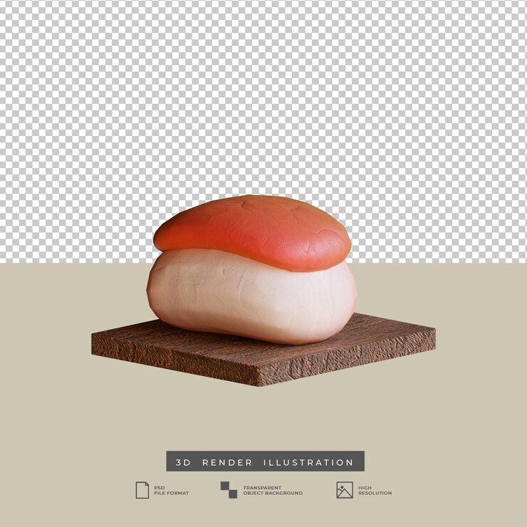 PSD ilustración 3d de sushi de comida japonesa de estilo de arcilla