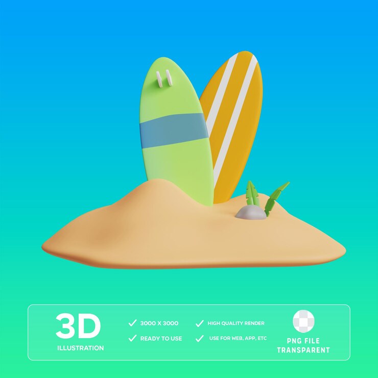 Ilustración 3D de la tabla de surf PSD