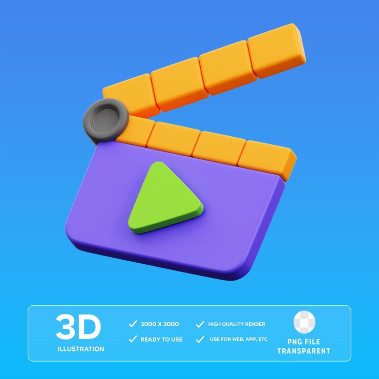 PSD ilustración 3d del tablero de clapper de psd