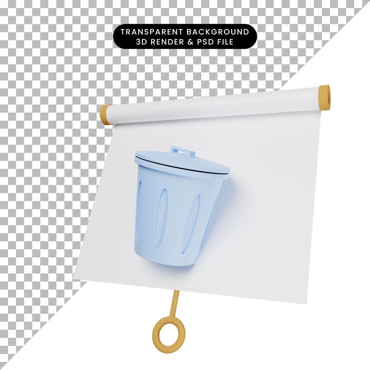 PSD ilustración 3d de tablero de presentación de objeto simple ligeramente inclinado con papelera