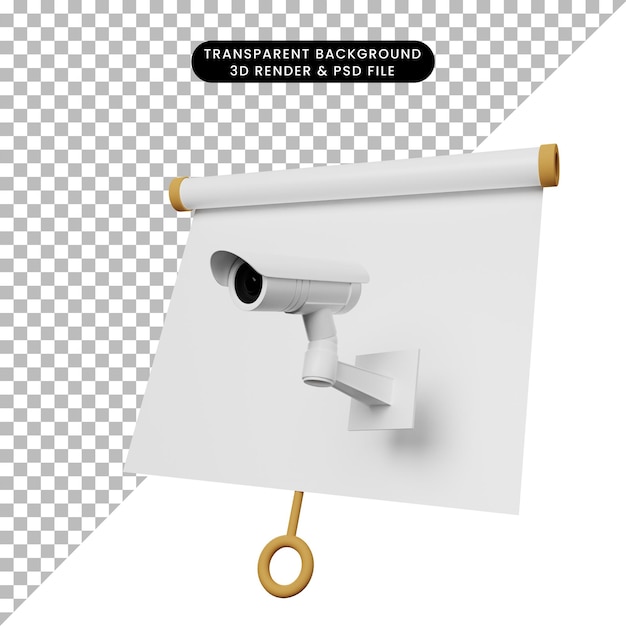 Ilustración 3d del tablero de presentación de objeto simple vista ligeramente inclinada con cámara cctv