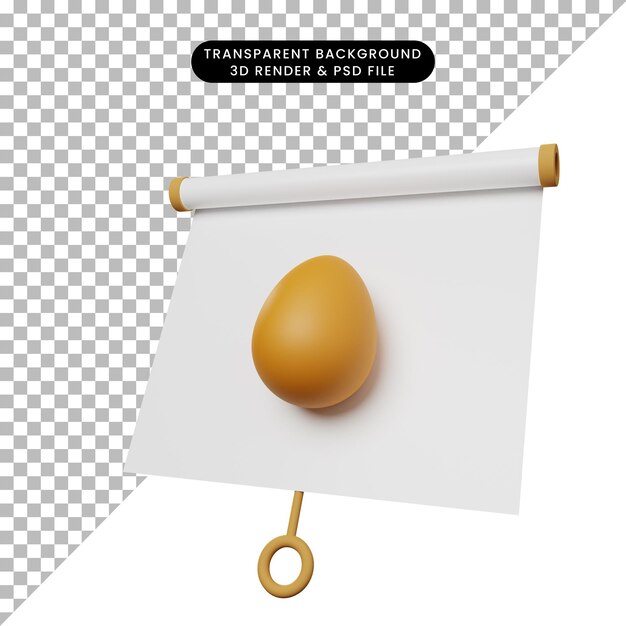 Ilustración 3d del tablero de presentación de objeto simple vista ligeramente inclinada con huevo