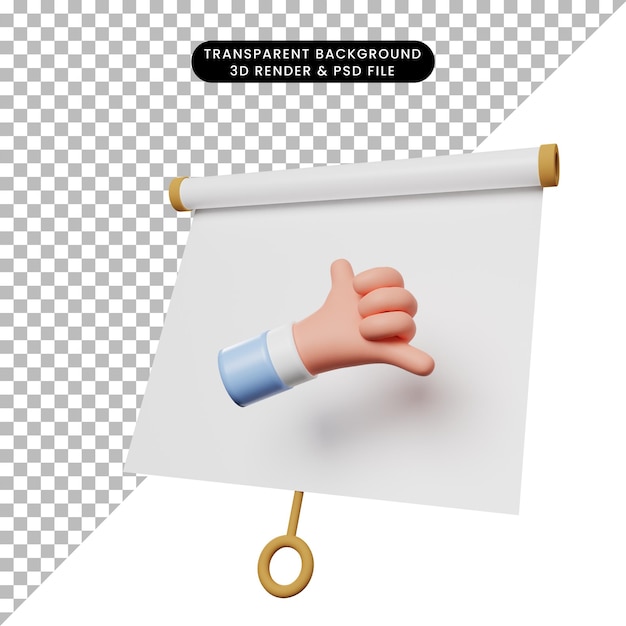 Ilustración 3d del tablero de presentación de objeto simple vista ligeramente inclinada con el símbolo de llamada de mano