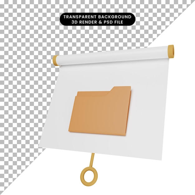 Ilustración 3d del tablero de presentación de objetos simples ligeramente inclinado con el icono de carpeta