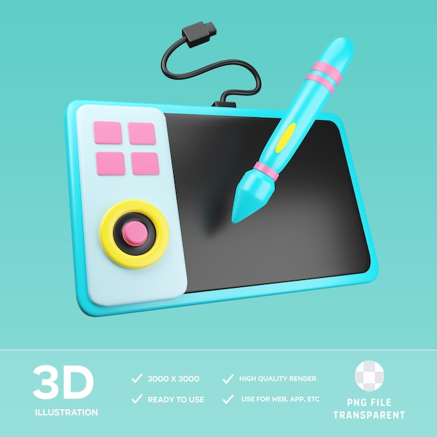 Ilustración 3D de la tableta de dibujo PSD
