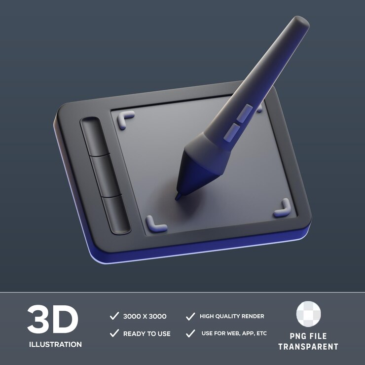 PSD ilustración 3d de la tableta de pluma psd