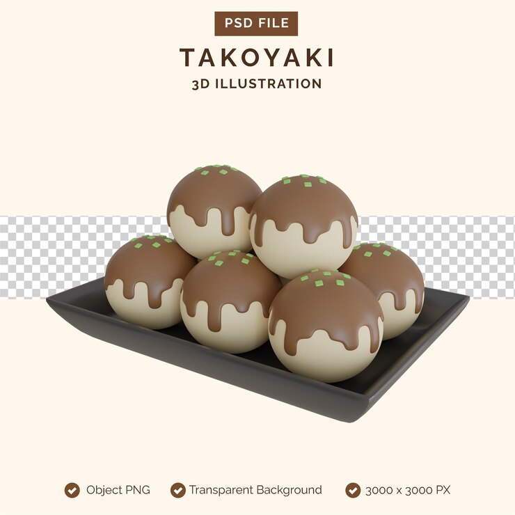 PSD ilustración 3d de takoyaki