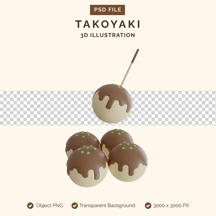 PSD ilustración 3d de takoyaki