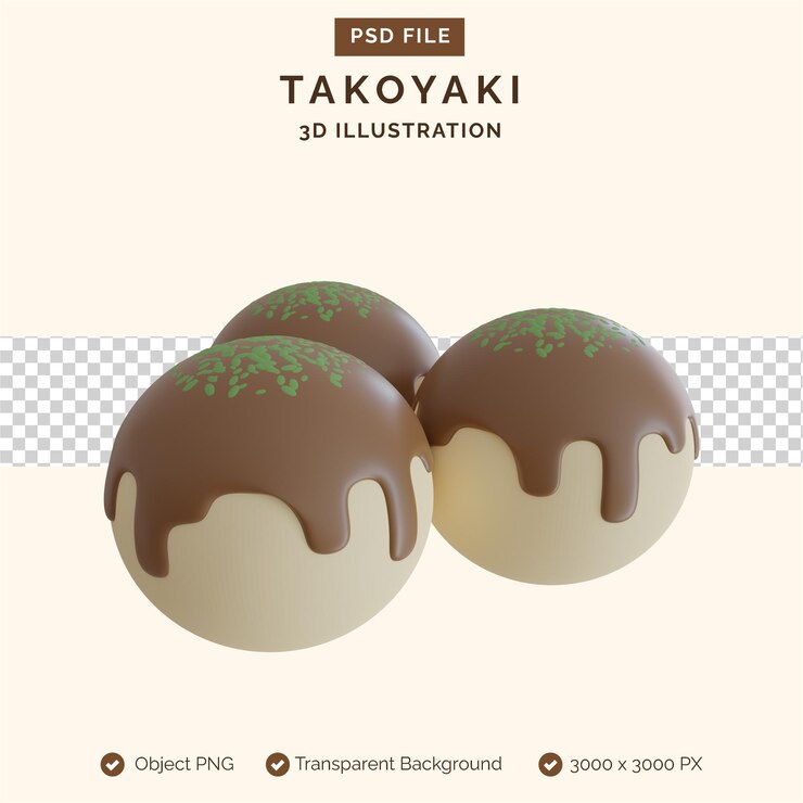 PSD ilustración 3d de takoyaki