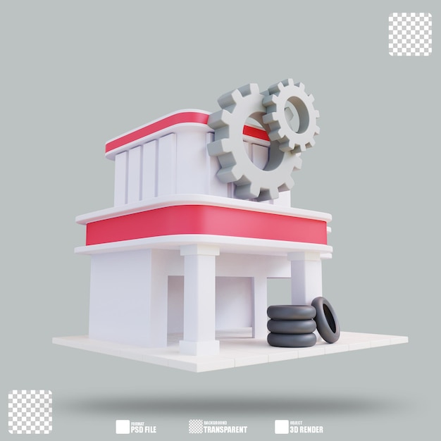 PSD ilustración 3d taller de reparación de automóviles 2