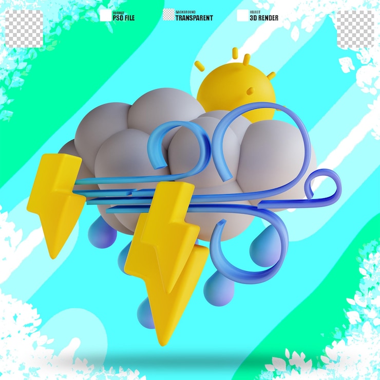PSD ilustración 3d tarde tormentosa lluvia relámpago 5
