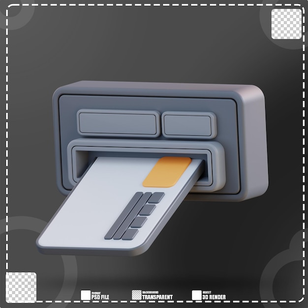 PSD ilustración 3d de tarjeta de cajero automático y máquina de retiro de efectivo 2