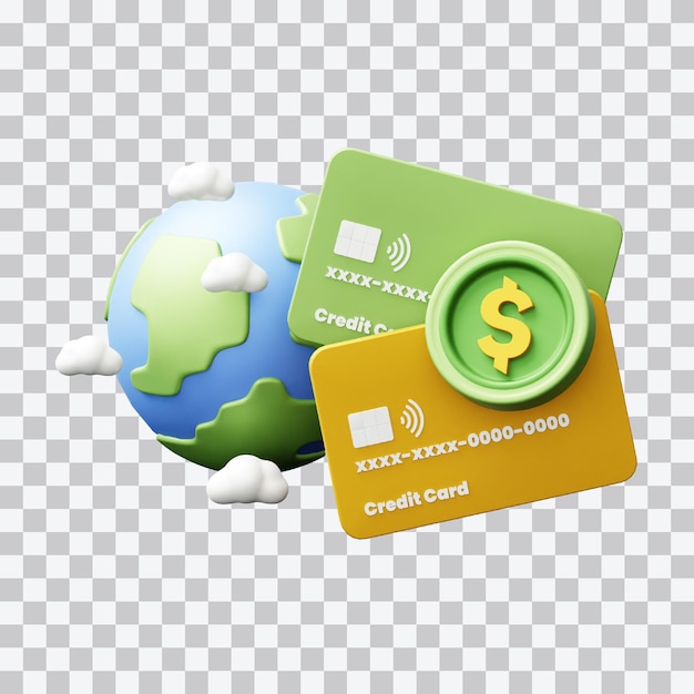 Ilustración 3D de la tarjeta de crédito global