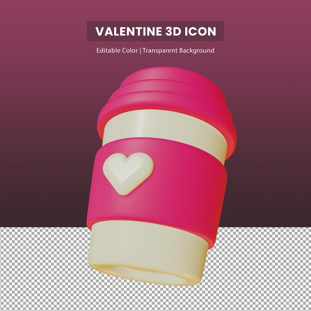Ilustración 3D de una taza de café para el Día de San Valentín