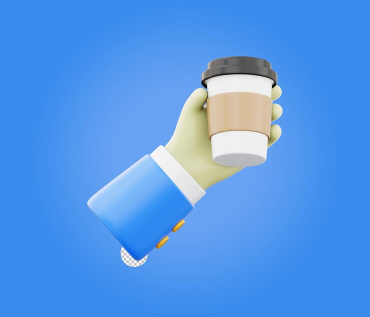 PSD ilustración 3d de una taza de café en la mano aislada sobre un fondo transparente