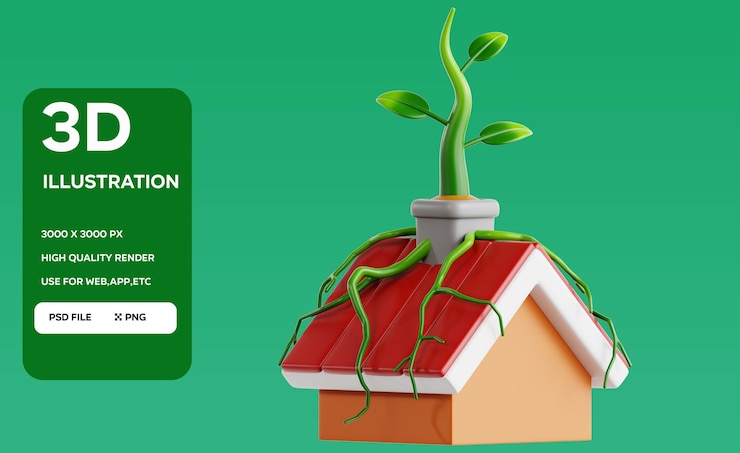 PSD ilustración 3d del techo verde de psd